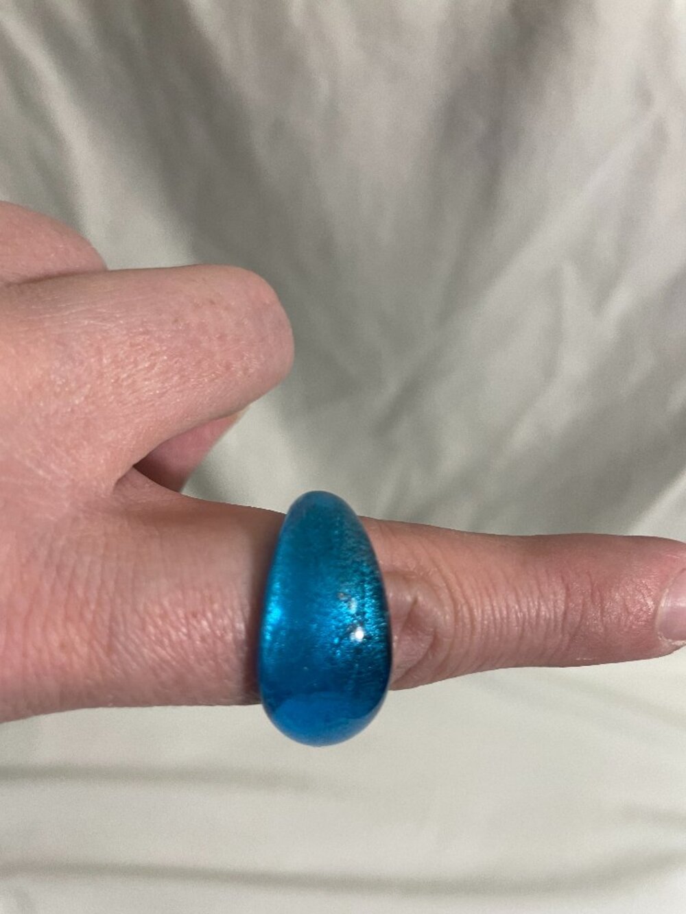 Blue Lucite Acrylic Bubble Dome Ring Size 7 Statement Fashion Jewelry